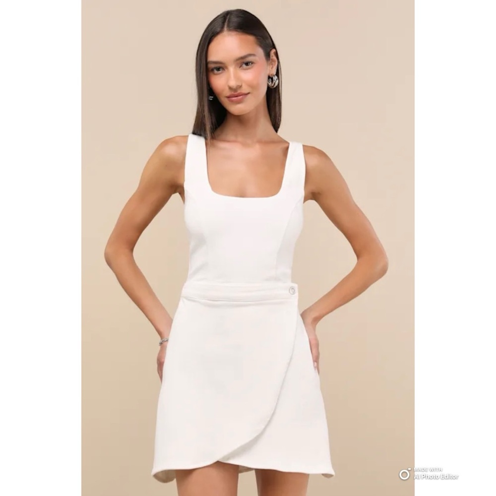 Lulus XL Merima White Denim Wrap Mini Dress NWOT Summer Vacation Casual - Picture 6 of 17